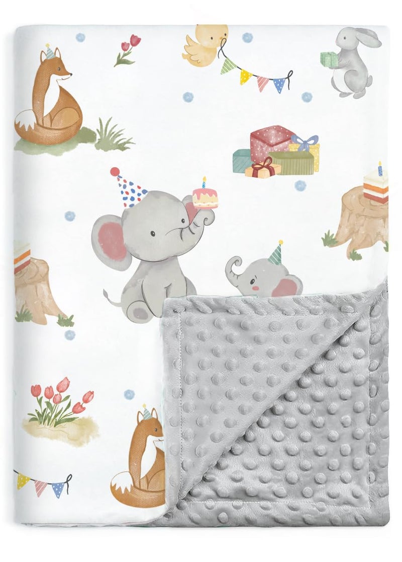 BORITAR Baby Blanket for Unisex Boys Girls, Super Soft Nursery Minky Fabric with Woodland Animal Party Front and Dotted Fleece Backing for Toddler Stroller Crib Shower Gifts, 30 x 40 Inch - Image 1